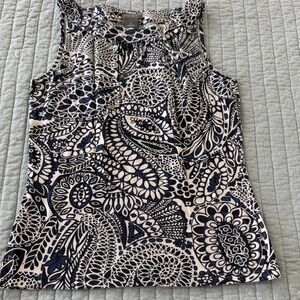 Ann Taylor Navy and Cream Paisley Scoop Neck Tank